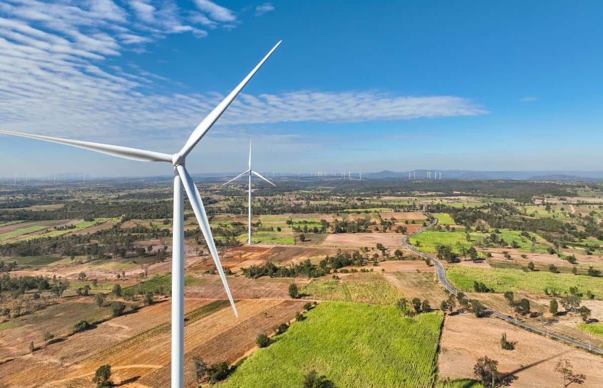 Aerial view of a wind farm